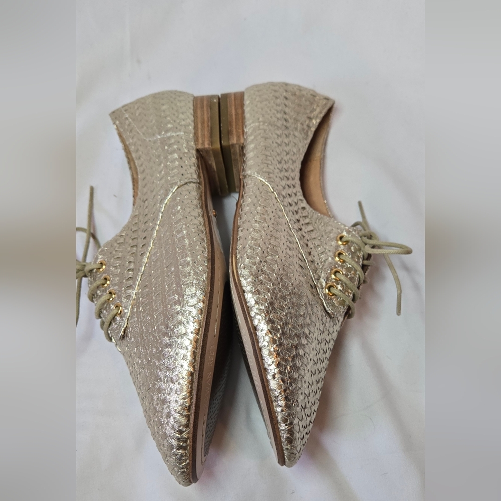 Anthropologie Rowan Reed Newbury Woven Sheep Leather Gold Women's 9 Oxford Shoes - Picture 5 of 9